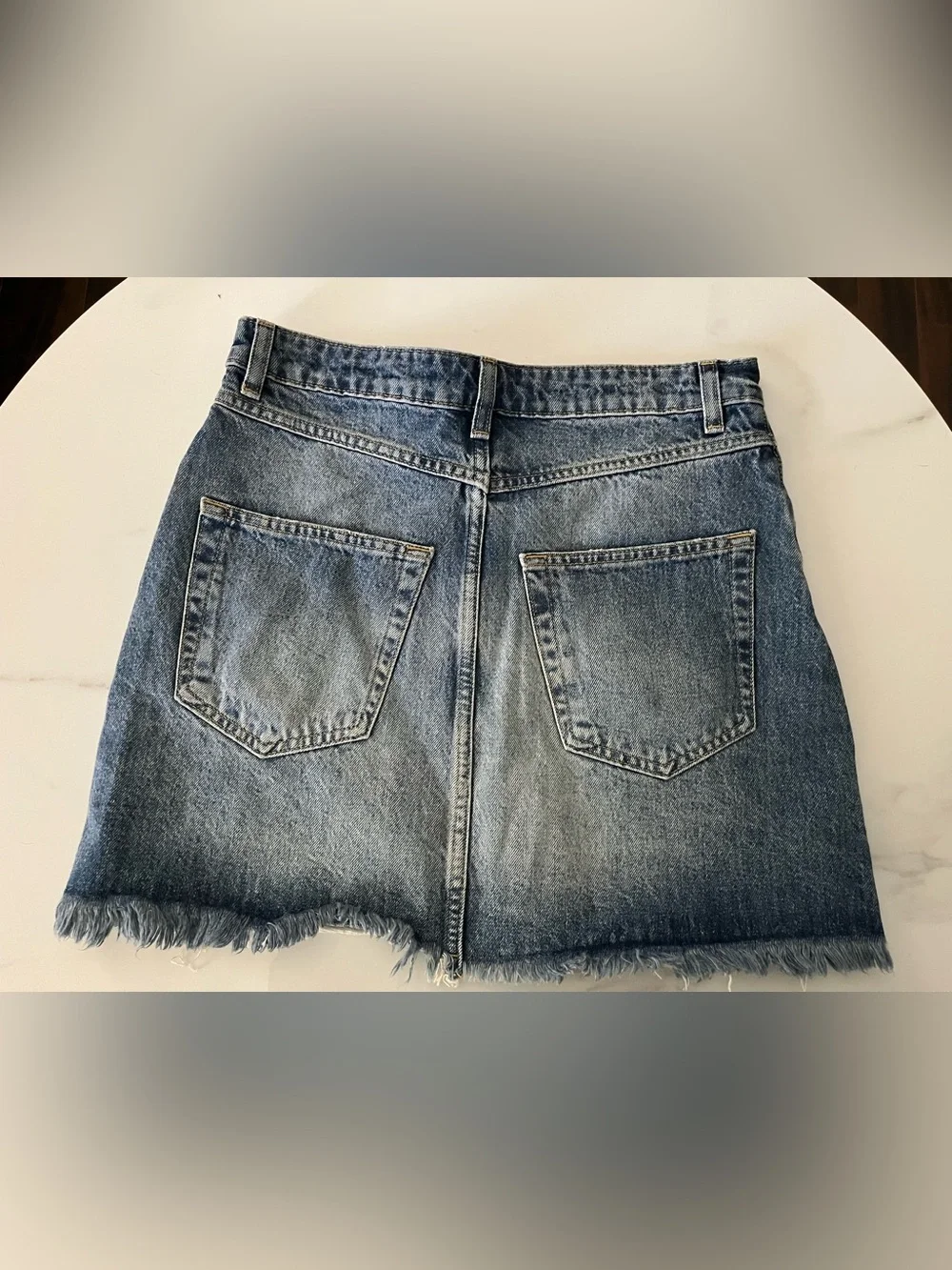 Topshop Washed Blue Distressed Denim Mini Skirt
